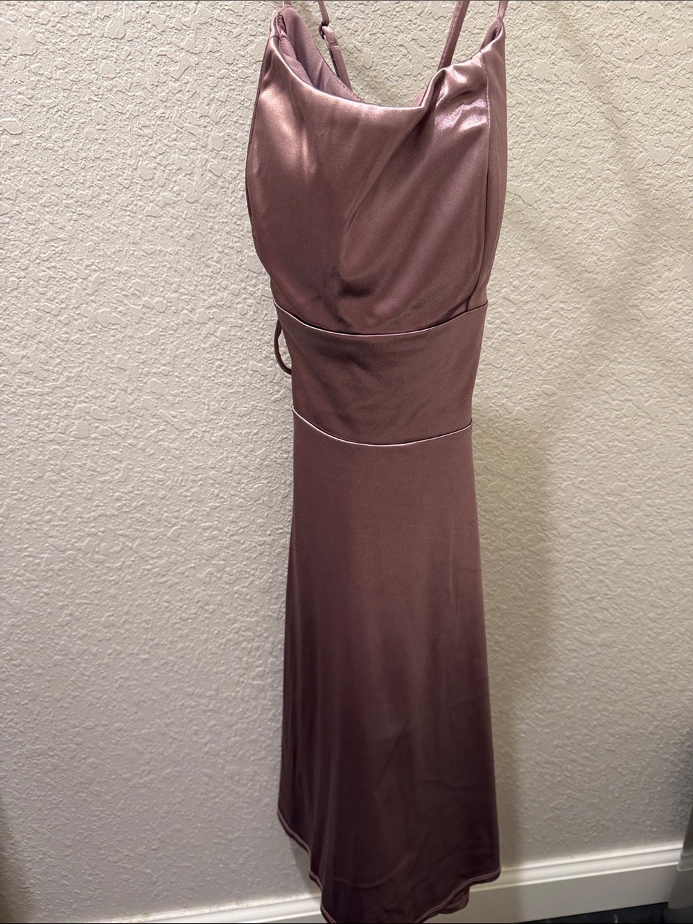 Satin Cowl Neck Slip Homecoming Dress in Mauve